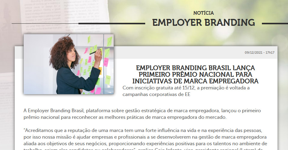 Employer Branding Brasil lança primeiro prêmio nacional para iniciativas de marca empregadora